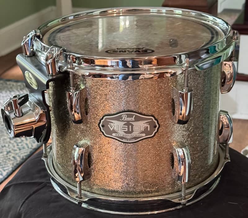 Pearl Vision 10 x 8" Rack Tom SST Birch Ply Shell Silver Sparkle Wrap image 1