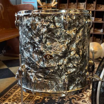 VINTAGE 1960's-70's Slingerland Mixed Era Drum Set in Black Diamond Pearl - 14x20, 9x13, 16x16 image 11