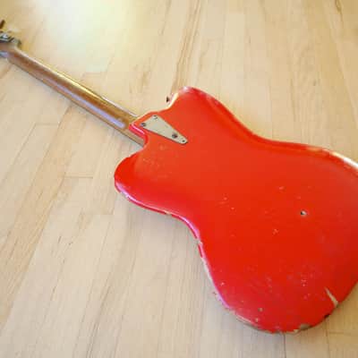 1965 Danelectro Coral Deluxe Vintage Electric Bass Guitar Fiesta Red Full Scale image 12
