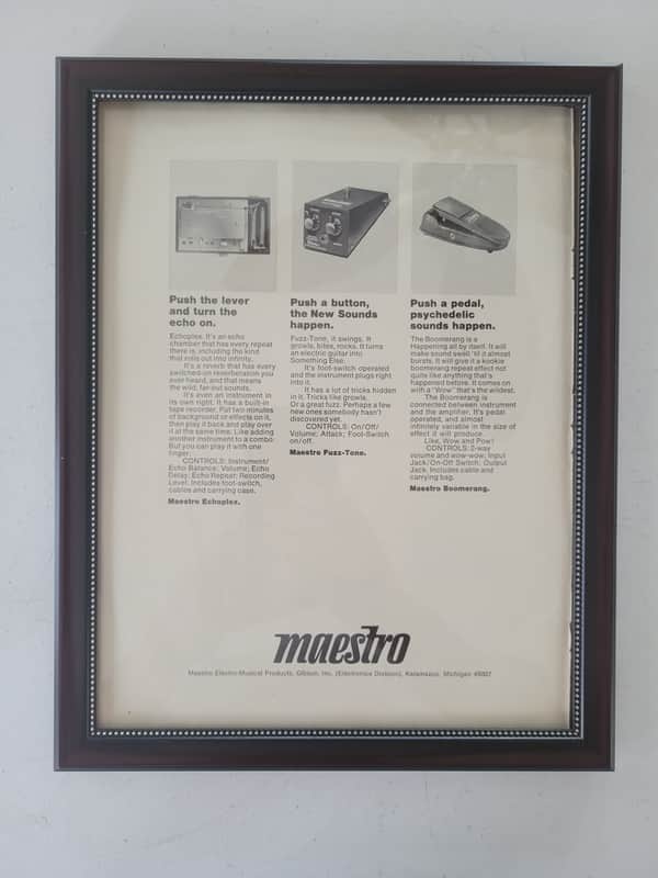 1968 Maestro Promotional Ad Framed Maestro Fuzz-Tone, Echoplex, & Boomerang Pedals Original image 1