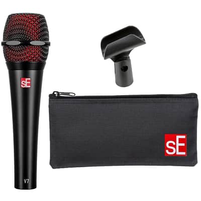 Liquid Audio sE Electronics V7 Supercardioid Dynamic Vocal Microphone in Black Finish Bundle w/Pig Hog PHM10 8mm Mic Cable Polishing Cloth image 3