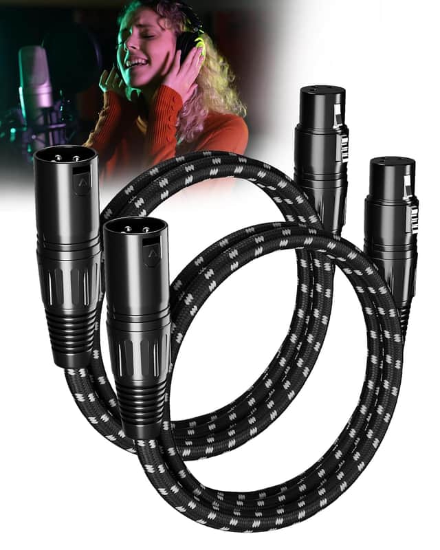 XLR Cables 3ft 2 Pack, XLR Microphone Cable Balanced Shielded Nylon Braided Cord 3 Pin 3 feet Male to Female for Microphones Recording, Mixer, Amplifier，Speaker Systems image 1