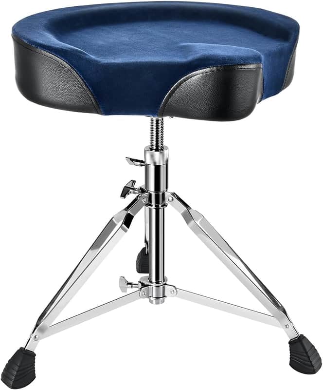 Heavy Duty Drum Throne, Motorcycle Style Drum Stool, Widened Drum Chair with Velvet Surface, Height Adjustable Padded Seat, Double Braced, Blue image 1