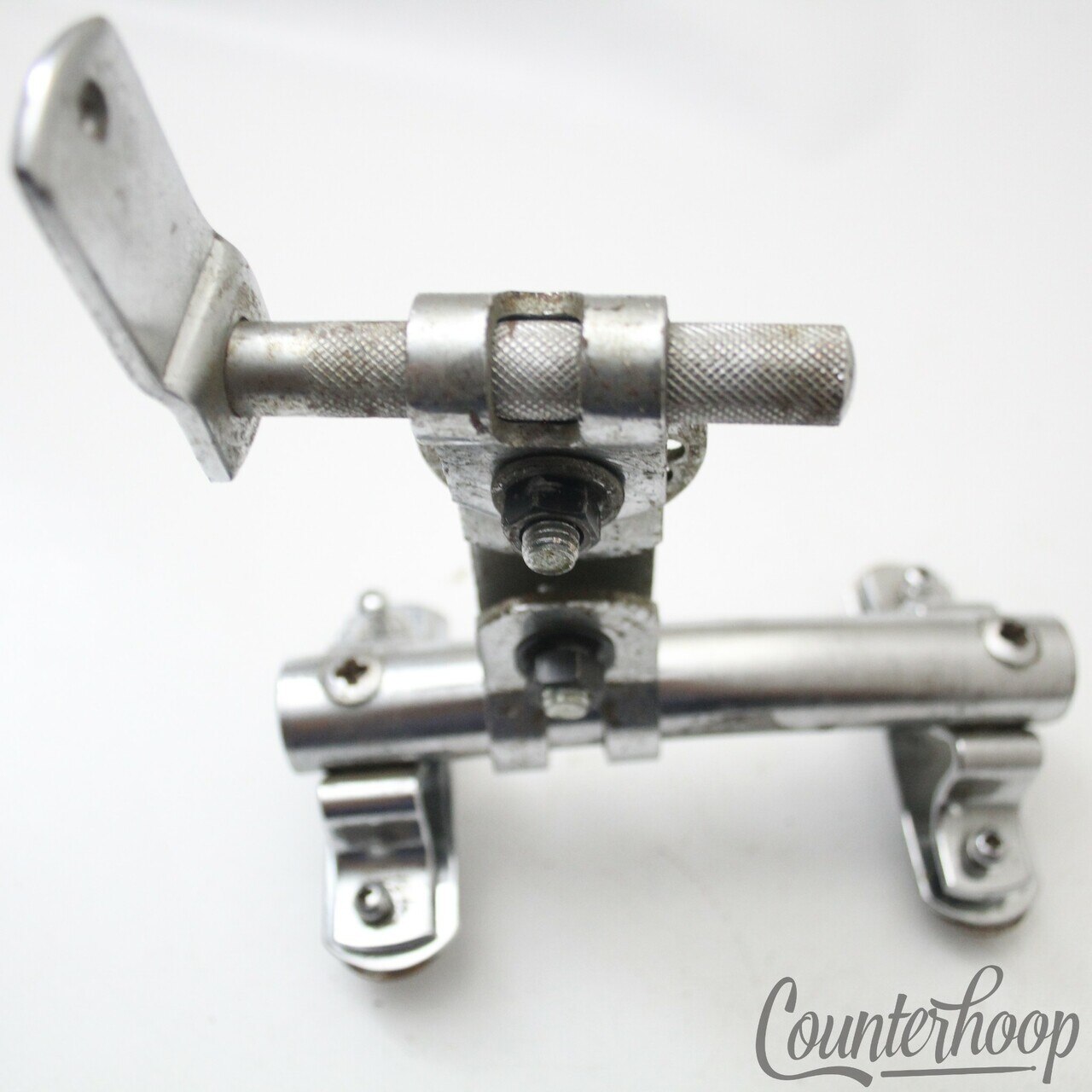 Pearl Bass Drum Rail Tom Mount 4hole L-Arm Vintage 60s Chrome Japan 4.5"x2 7/16" — main photograph