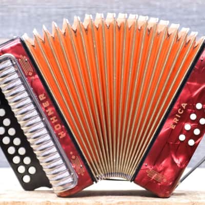 Hohner Erica 2-Row 8-Bass 21-Treble Button A-D Red Diatonic Accordion - Germany image 7