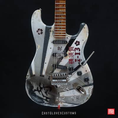 Fender Stratocaster Floyd Rose MXY-7 Ohka Cherry Blossom Kamikaze V3 in White Aged Relic (Rare 1of1) image 15
