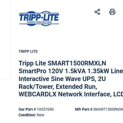 Tripplite 1500VA Smart UPS Back Up, Sine Wave, 1350W Line-Interactive, 2U Rackmount Bild 2