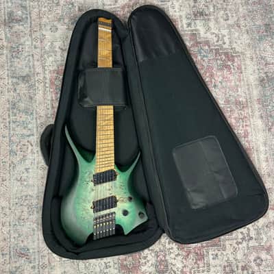 Headless Multiscale 7 String Electric Guitar in Trans Green Burst w/Deluxe GigBag image 16