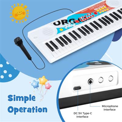 Ozici 49 Keys Kids Electronic Keyboard with Microphone, 8 Tones & Rhythms Educational Music Toy for Age 3+ - White image 4
