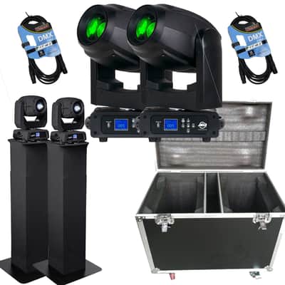 (2) American DJ Focus Spot 5Z 200 Watt, Road Case Dual With Wheels, (2) Rockville Totem Moving (RTP32B), (2) DMX Cables Bundle image 1