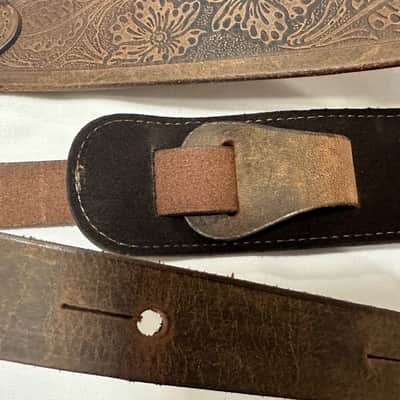 LM Brown worn leather paisley patterned guitar strap - NEW WBF-22 BR - Flowers image 5