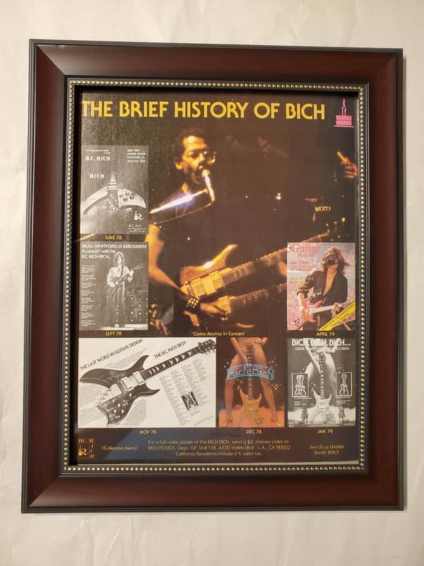 1979 B.C. Rich Guitars Color Promotional Ad Framed Joe Perry, Brad Whitford, Carlos Alomar Original image 1
