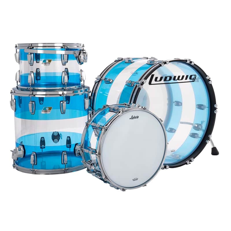 Ludwig Vistalite 50th-Anniversary Pro Beat 3-Piece Shell Pack with Matching Snare Drum; Blue/Clear/Blue image 1