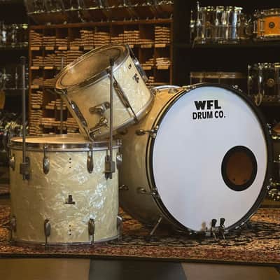 VINTAGE 1937-1938 WFL Zephyr Lug Drum Set in White Marine Pearl - 12x22, 8x12 14x16 image 10