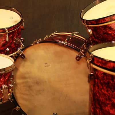 Slingerland*RED MARINE PEARL*28,13,14,16 Drum Set+Radio King Snare WW2 Wood Hoop image 6