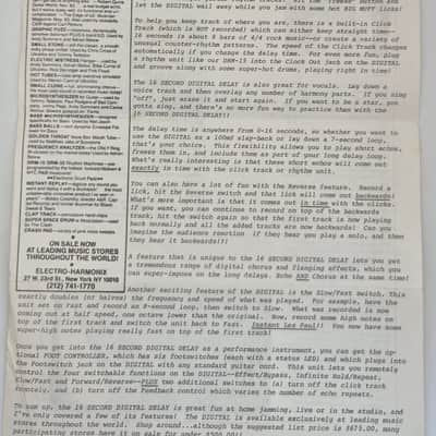 Electro-Harmonix EHX Memory Man Stereo Echo/Chorus user instructions and catalogue1984 image 11