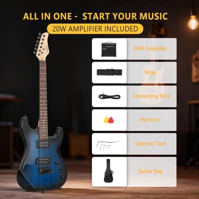 Glarry GST Electric Guitar HH Pickup - Dark Blue /20W Amplifier image 3