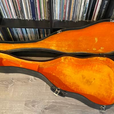 Vintage Acoustic Guitar Case 1960’s-1970’s Black w Orange Gold Interior image 1