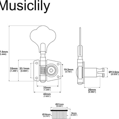 Musiclily Basic 4-in-line 24:1 Ratio Open Gear Machine Heads Tuners Tuning Pegs Keys with Clover Button for Electric Bass, Black image 2