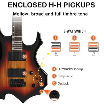 Glarry 36inch Burning Fire Style Electric Guitar HH Pickup / Sunset + Amplifier image 4