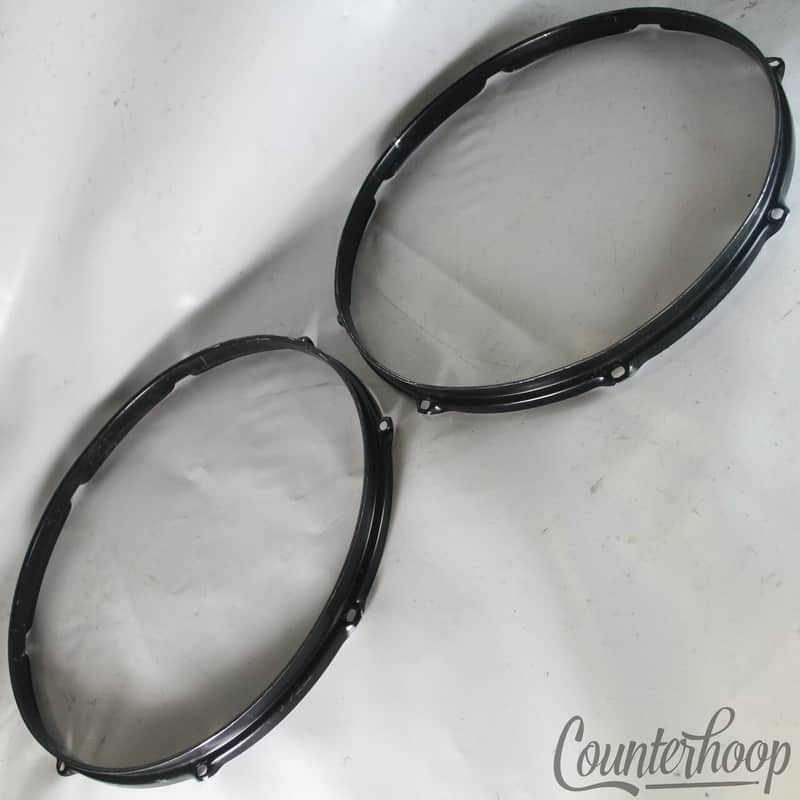 14" 2x Black Powdercoat 8-Lug Rims/Hoops Floor/Tom Resonant/Snare Batter Set image 1