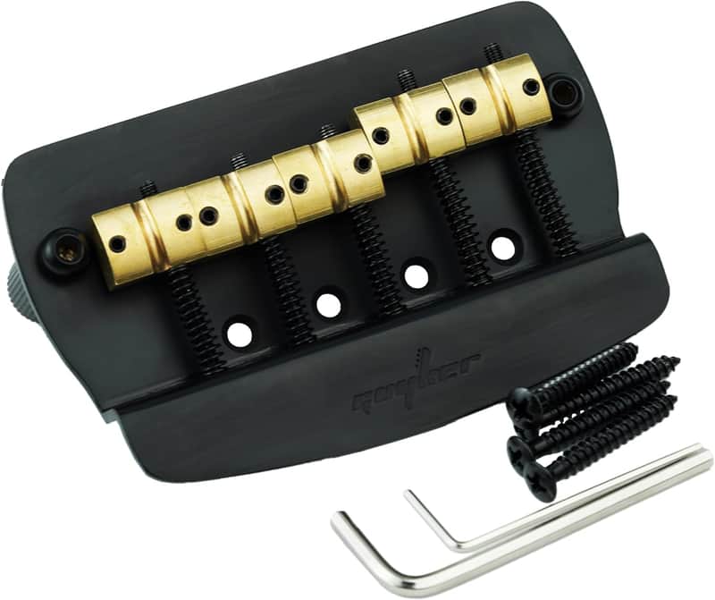 Bass Bridge String Spacing 16mm, 5 String Fixed Bass Bridge with Solid Brass Saddle & Iron Plate Replacement Part (GB1026, Black) image 1