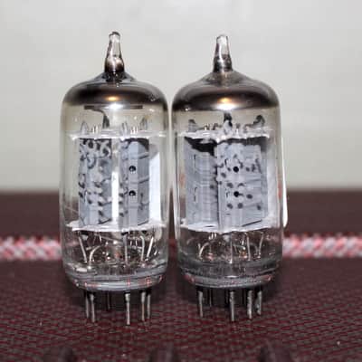 GE 5963 12AU7 TIGHT MATCH PAIR LONG GRAY PLATE HALO GETR TEST NOS++ VINTAGE 1960'S image 2