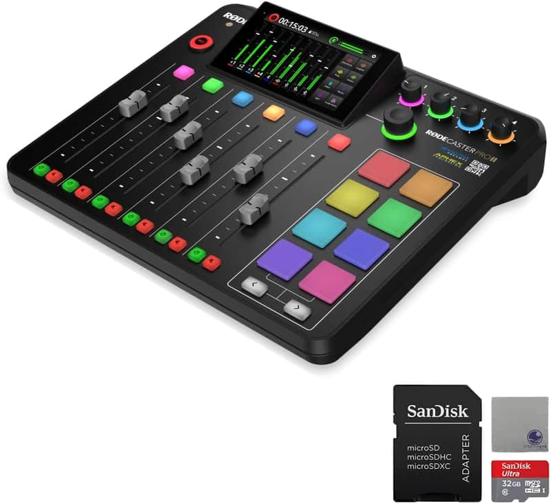 Rode RODECaster Pro II Integrated Audio Production Console with SanDisk 32GB microSD Card and StreamEye Polishing Cloth image 1