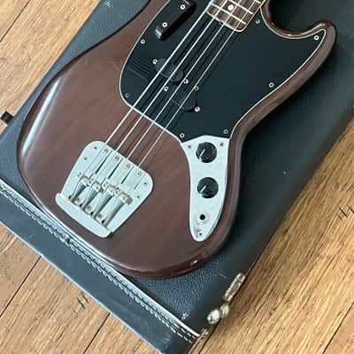 1975 Fender Mustang Bass & hard case - Transparent Walnut - Clean! image 1