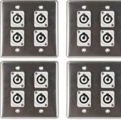4 OSP Q-4-4PCB Stainless Steel Quad Wall Plate with 4 Powercon B Grey Connectors image 1