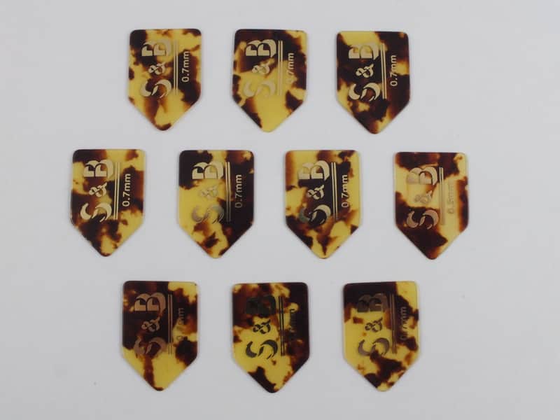 10 Pentagon Plectrums Bert Weedon style Tortoiseshell Celluloid Picks 0.7mm Medium image 1