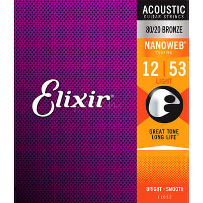 Elixir Nanoweb Coated 80/20 Bronze Acoustic Guitar Strings - 12-53 image 3