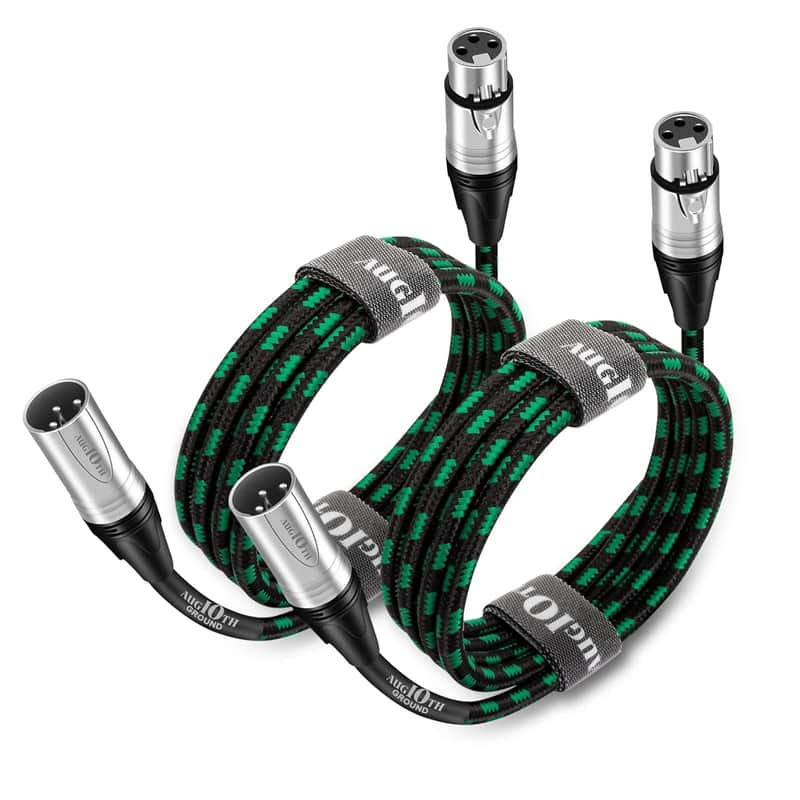 XLR to XLR Pro Mic Cable 10 Ft 2-Pack Male to Female XLR Cable 3-pin Green Balanced Shielded Microphone Cable for Amplifier Mixer, Speaker Systems, Recording Studio image 1