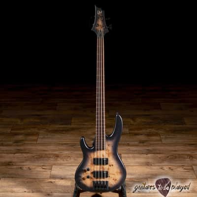 ESP LTD D-4 LH Poplar Burl Left-Handed Bass Guitar – Black Natural Burst Satin image 1