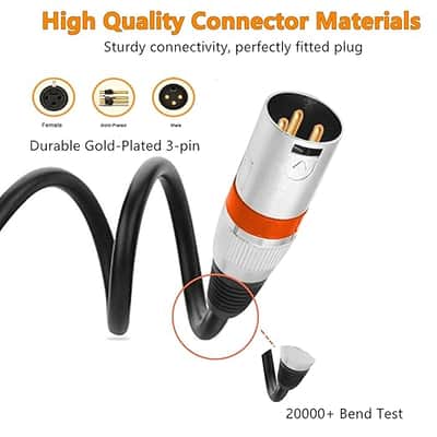 XLR Cables 3FT 6 Pack, Gold-Plated 3 Pin XLR Microphone Cable, Heavy Duty XLR Balanced Male to Female Speaker Cable 3 Feet Mic Cables for Mixer, Podcast, Radio Station, Speaker Systems image 4