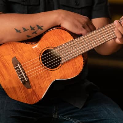 Ortega RGLE18FMH Mini Travel Series Solid Flamed Mahogany Top Mahogany Neck 1/8 Size 6-String Acoustic-Electric Guitar w/Gig Bag image 10