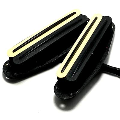 Dragonfire Duo Rail Set of 2 Strat Sized Humbucker Pickups ~ 2qty Zebra Cream Black w/ Black Rails image 3