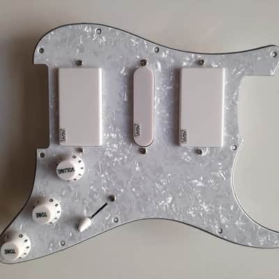 Handmade prewired HSH Neodymium Strat pickguard with HB split switch TR BL and mid PU cutoff switch image 1