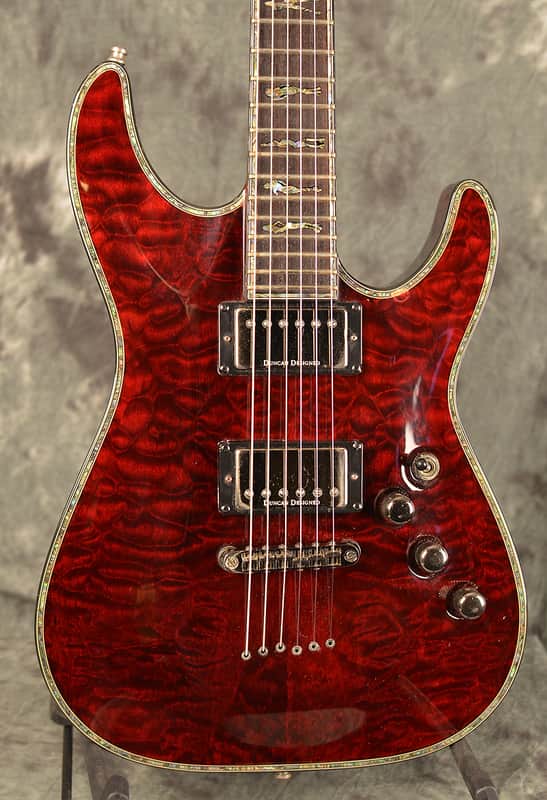 Schecter Custom XXX Hellraiser C-1 2005 Black Cherry Quilt Neck Thru Dual Duncan Humbuckers image 1