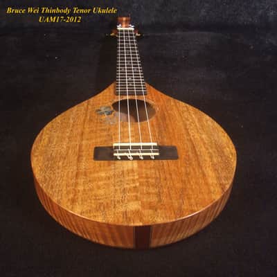 Handmade Thin Body Tenor Ukulele, Solid Mango, Walnut, ArchBack, Abalone MOP Inlay, Soft-bag, Bruce Wei UAM17-2012 image 8