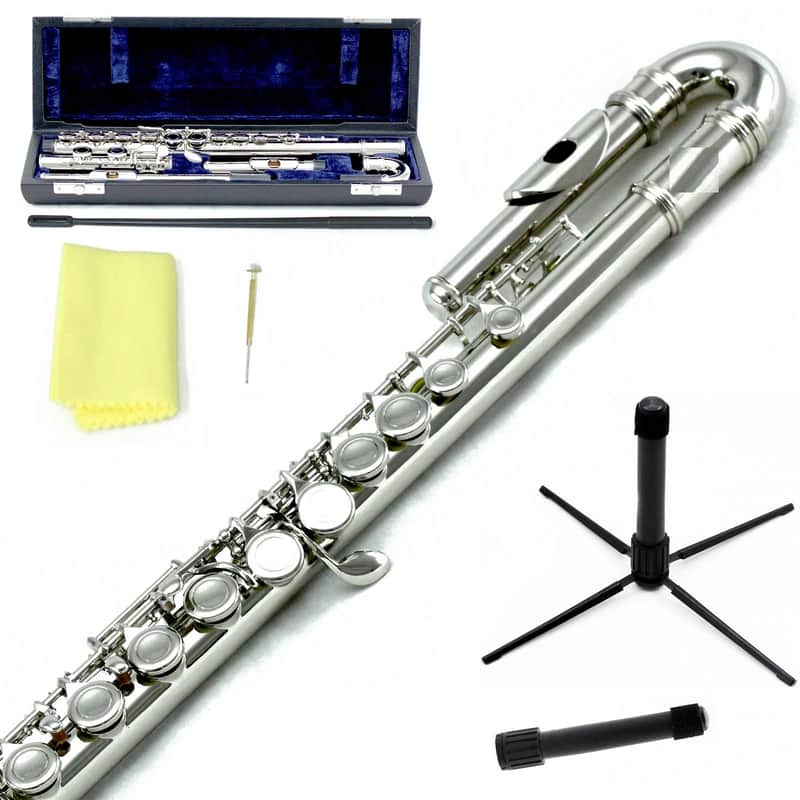 Nickel Plated Cureved C Flute w Case, Stand, Cleaning Rod, Cloth and More image 1