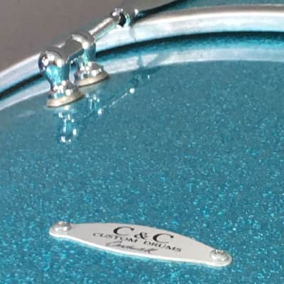 C&C Custom Drum Set Cardwell Drums USA Order Made 10/14/22 CC Rock Kit Turquoise Sparkle American Maple Shells Tube Lugs image 5