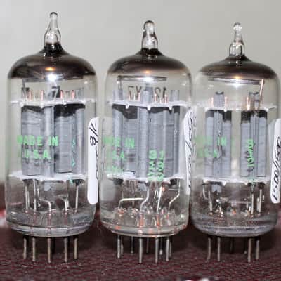SYLVANIA 12AX7 ECC83 PERFECT MATCH TRIO LONG PLATE HALO GETTER TEST NOS++ VINTAGE 1961 image 2