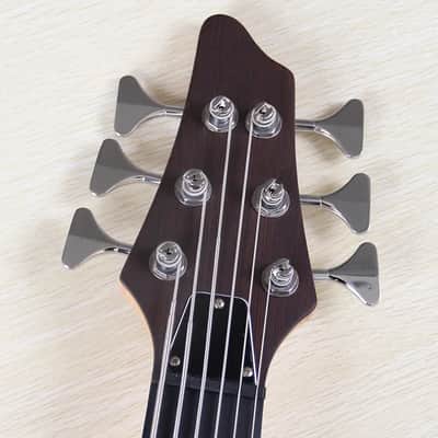 Black Fretless 6 String Electric Bass, Wenge Wood Body with Maple Neck Through image 4