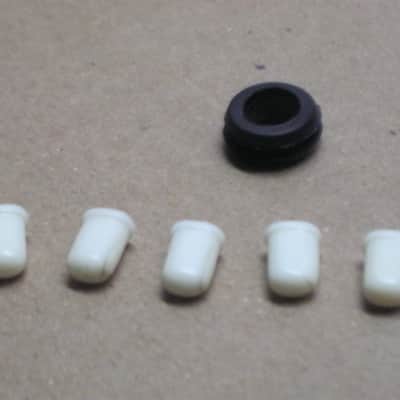 FIVE USED Slider CAPS for GE7 Equalizer or GE7B Bass Equalizer [all caps have visible cracks: 3 caps have hair-line cracks / one cap slightly wider crack(s) / one cap has bigger gap-crack(s)] AS IS & 1 new grommet image 1