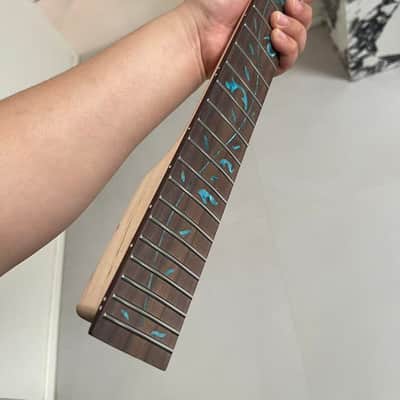 6 String Electric Guitar Neck, 24 Frets, Rosewood fingerboard Maple Neck, Black Reverse Headstock,Blue Tree of Life Inlay, Locking Nut Ready image 6