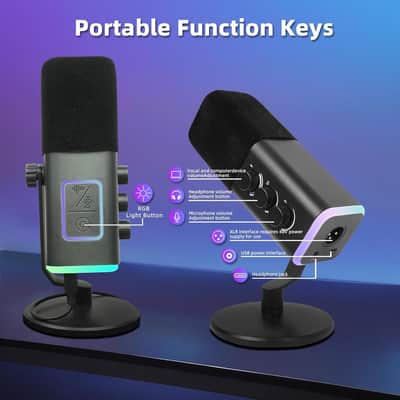 XLR/USB Gaming Microphone for PC,Dynamic Computer Mic for Streaming Podcasting,RGB Light, Mute Button, Headphones Jack, Desktop Stand, Vocal Mic for Singing YouTube TikTok Streaming image 2