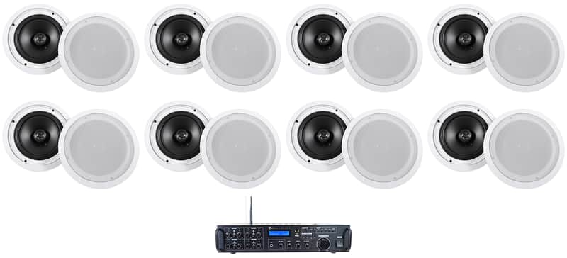 Rockville Rock Zone 8 Receiver+(16) 8" White Ceiling Speakers For Restaurant/Bar image 1
