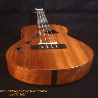 Handcrafted 5 String Tenor Ukulele, Solid Acacia, Carved Archback, The Islands Soundhole, Vine Inlay, Soft-bag, Bruce Wei UAG17-2025 image 2