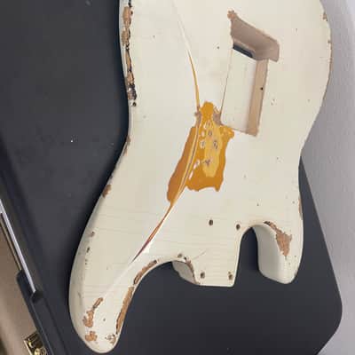 MJT body Aged Nitro Fender Stratocaster Olympic White over 3-Tone Burst reliced image 4
